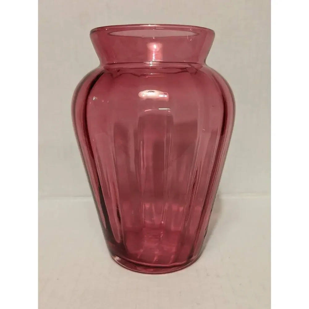 Vintage Cranberry Pink Vase Depression Glass Centerpiece Home Decor Ribbed - Picture 2 of 5
